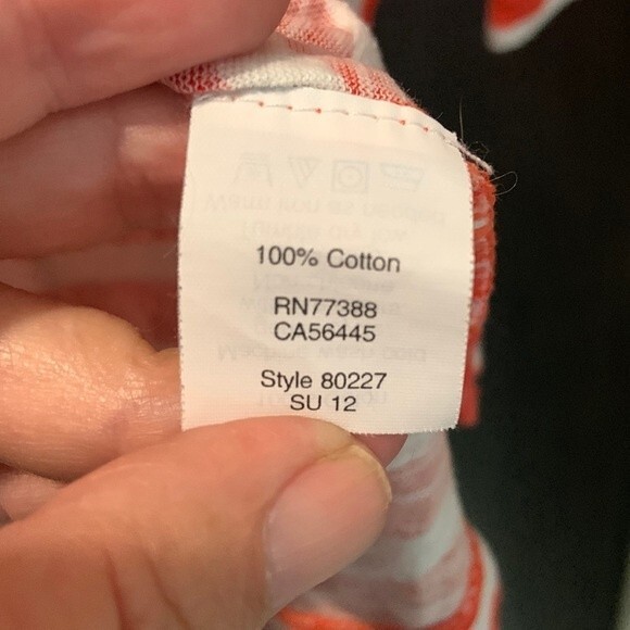 J. Crew Womens Orange White 3/4 Sleeve Scoop Neck Striped T-shi… - Picture 3 of 7